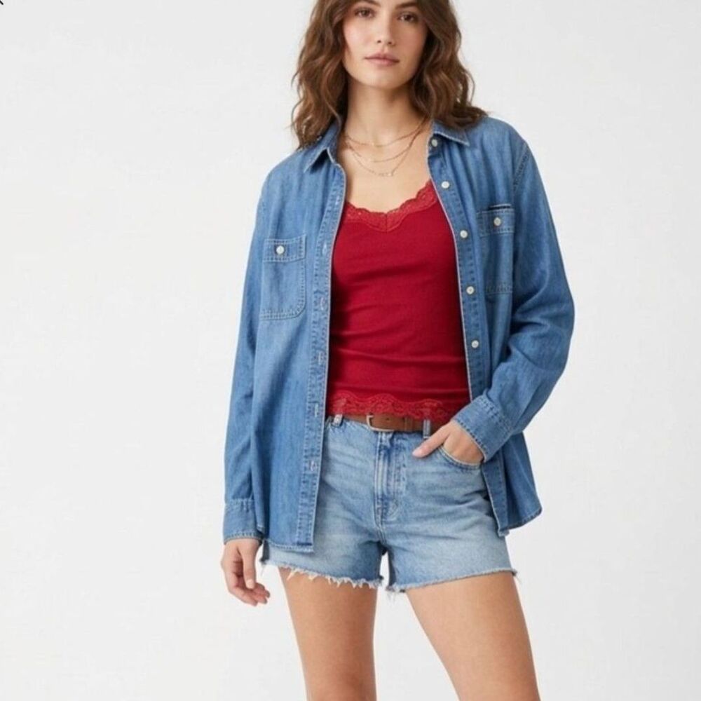 Sonoma Unisex Chambray Button Down Denim Shirt Size Small Layering Western